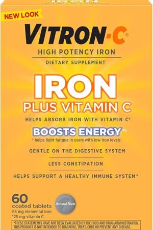 Vitron-C Iron Supplement, Immunity Support Iron Supplements with Vitamin C, Iron Pills for Immune Support, 60 Count