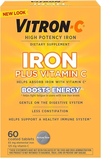 Vitron-C Iron Supplement, Immunity Support Iron Supplements with Vitamin C, Iron Pills for Immune Support, 60 Count