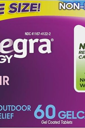 Allegra Adult 24-Hour Allergy Relief Gelcaps, Non-Drowsy Indoor and Outdoor Allergy Medicine, 180 mg Fexofenadine HCI Antihistamine Pill, 60-Count
