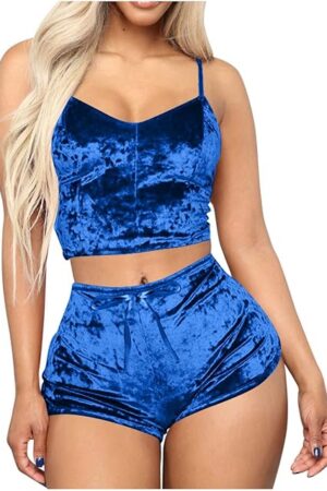 Women Sexy Strappy Babydoll Lingerie Satin Pajama Set Camisole with Shorts 2 Piece Solid Color Shiny Sleepwear
