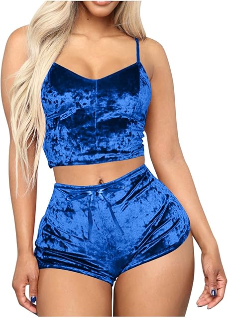 Women Sexy Strappy Babydoll Lingerie Satin Pajama Set Camisole with Shorts 2 Piece Solid Color Shiny Sleepwear