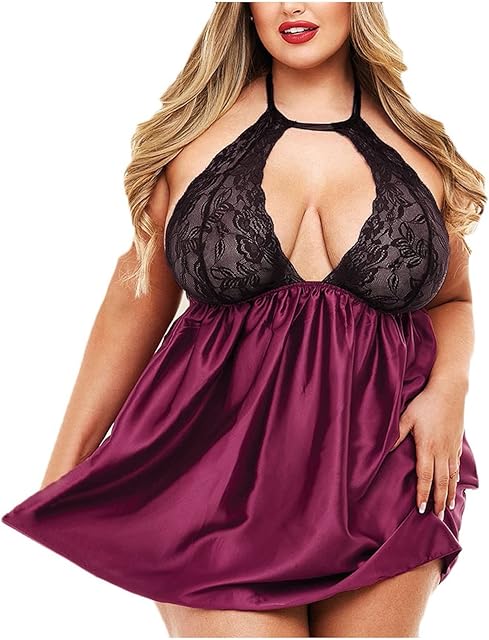 Women Plus Size Lingerie Lace Babydoll Chemise Sleepwear Sexy Hollow Out Exotic Sluttly Nightwear for Sex Naughty