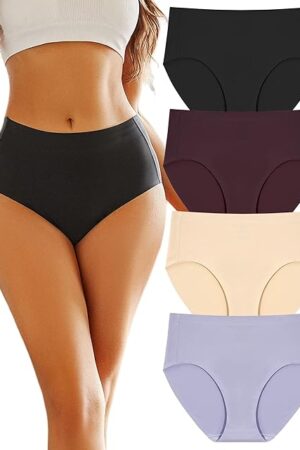 Women's High Waisted Seamless Underwear Full Coverage Brief Ladies No Show Panties Sexy Lingerie Regular&Plus Size