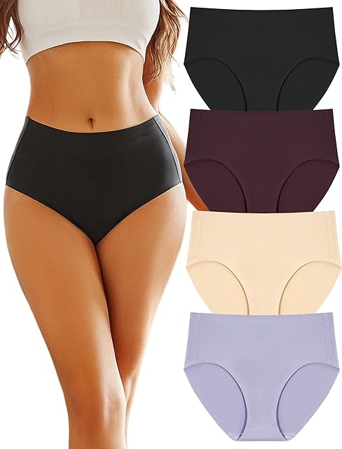 Women's High Waisted Seamless Underwear Full Coverage Brief Ladies No Show Panties Sexy Lingerie Regular&Plus Size