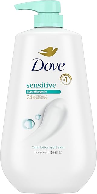 Dove Body Wash with Pump Sensitive Skin For 24hr Lotion-Soft Skin Moisturizing Skin Cleanser Gentle Hypoallergenic Formula with No Sulfates No Parabens 306 oz