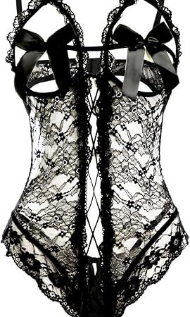 Integrated fishnet bodysuit tights sexy lingerie for women rave naughty maid outfits lace jumpsuit