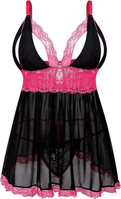 Women Plus Size Lingerie Set Sexy Lace Babydoll Lingerie Dress Chemise Sleepwear with Thong