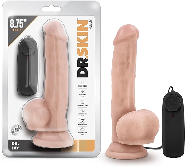Blush Novelties Dr. Skin 8.75 Inch Realistic Vibrating Dildo, Suction Cup Harness Compatible, Sex Toy for Women, Sex Toy for Adult