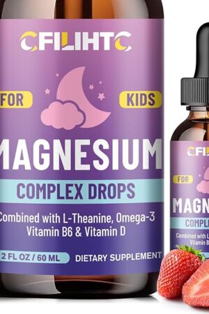Kids Magnesium Liquid Drops-Magnesium Glycinate Liquid for Kids Supplement-w/L-theanine, Omega-3, Vitamin B6, D3 - for Sleep, Relaxation, Brain, Bones - 2 Fl Oz Children's Calm, Strawberry Flavor