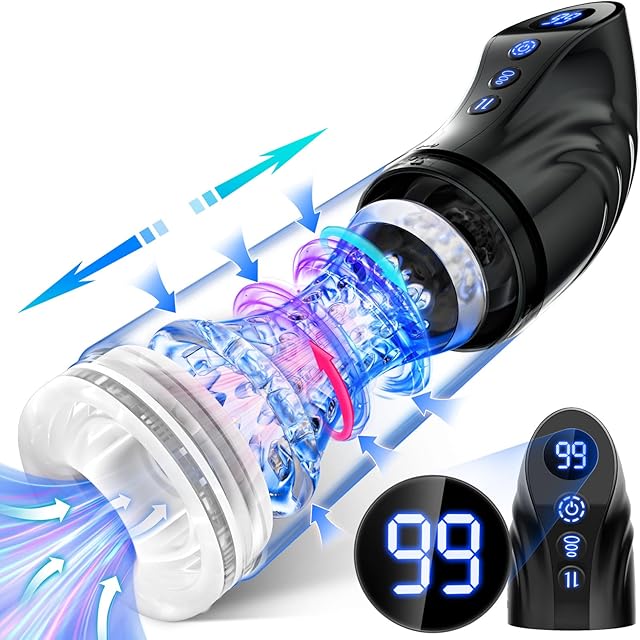 Automatic Sucking Male Masturbator Sex Toys for Men, LCD Display 9 Thrusting & Rotating & Suction Mens Sex Toy, Electric Penis Pump Masturbators Pocket Pussy Stroker 3D Realistic Adult Toys