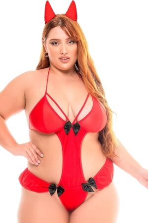 Women's Sexy Devil Lingerie Costume Roleplay Outfit Red, Lycra lingerie,