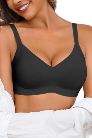 Womens Wireless Bras Lace Seamless Bras Padded Full Coverage Bralette Comfortable V Neck T Shirt Everyday Bra