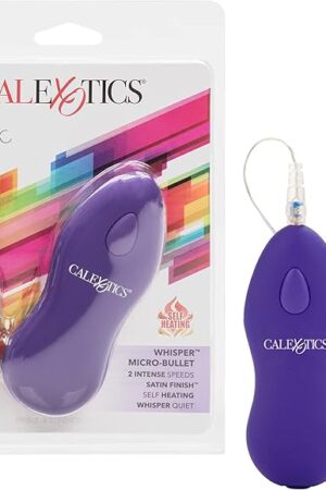 CalExotics Whisper Micro Bullet ? Self Heating Wired Pocket Bullet Vibrator - Remote Control Sex Toys for Couples - Adult Egg Massager - 1.25 Inch - Purple