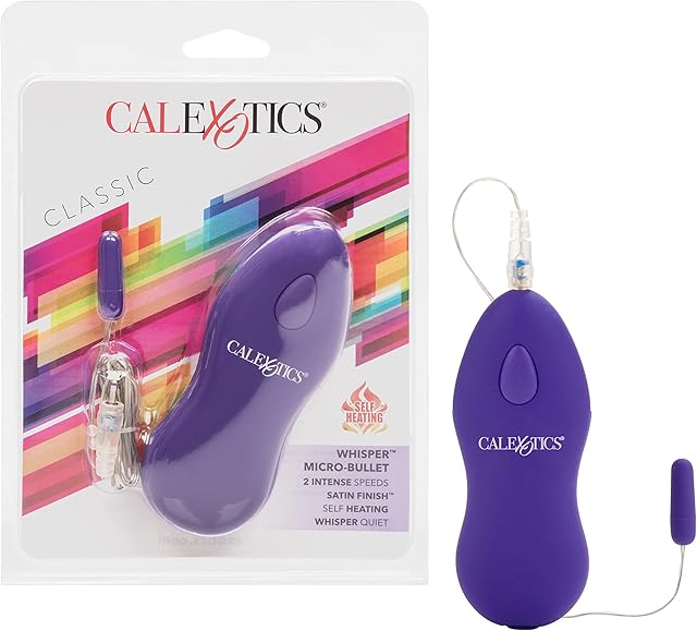 CalExotics Whisper Micro Bullet ? Self Heating Wired Pocket Bullet Vibrator - Remote Control Sex Toys for Couples - Adult Egg Massager - 1.25 Inch - Purple