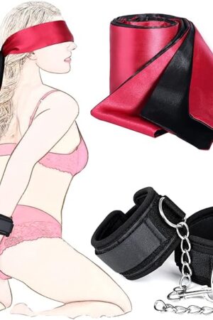 Bondage Set Black BDSM Handcuffs Collar with Blindfold, Adult Detachable Restraints Sex Toys Hand Cuffs for Couples