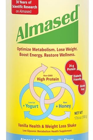 Almased Vanilla Meal Replacement Shake - Low-Glycemic High Plant Base Protein Powder- Nutritional Weight Health Support Supplement - Vanilla Flavor - 176 oz (11 Pound (1 Pack))
