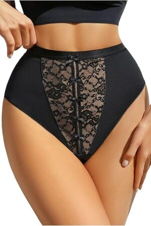 Women Sexy High Rise Sheer Lace Shapewear Tummy Control Cheeky Brief Panties