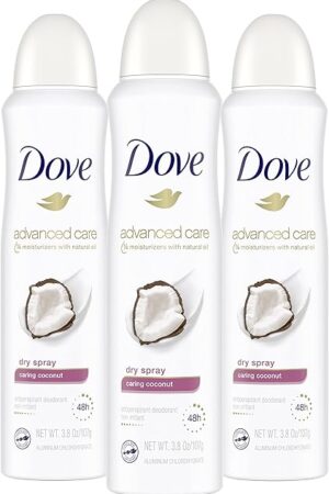 Dove Advanced Care Dry Spray Antiperspirant Deodorant Caring Coconut 3 Count For Women With 48 Hour Protection Soft And Comfortable Underarms 38 oz