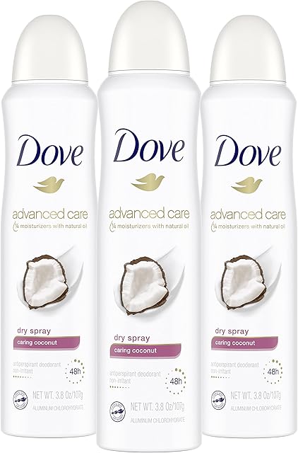 Dove Advanced Care Dry Spray Antiperspirant Deodorant Caring Coconut 3 Count For Women With 48 Hour Protection Soft And Comfortable Underarms 38 oz
