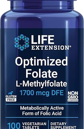 Life Extension Optimized Folate ? L-methylfolate ? Heart & Brain Support, Healthy Homocysteine Levels ? Non-GMO, Gluten-Free, Vegetarian ? 1700 mcg DFE, 100 Vegetarian Tablets