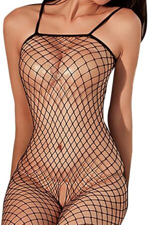 Women Lingerie Fishnet Bodysuit Sparkle Rhinestone Sexy Mesh Teddy Lingerie One Size