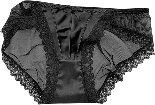 Women's Lace Briefs Sexy Cute Satin Breathable Mesh Underwear Panties Comfort Soft Ice Silk Thin Underpant 2025