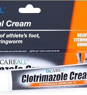 CareAll Clotrimazole Antifungal Cream 1% USP 1.0 oz., Cures Most Athletes Foot, Jock Itch and Ringworm, Sooths and Relieves Itching, Burning and Cracking from These Conditions