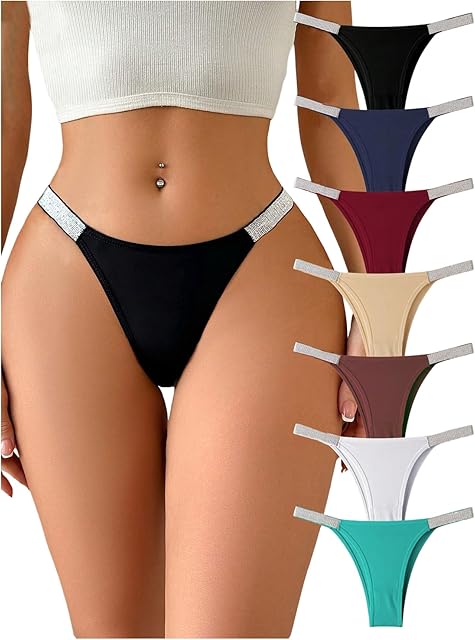 Women's 7 Pack Sexy Glitter Underwear Thongs Hipster Panties Cheeky Lingerie Panty