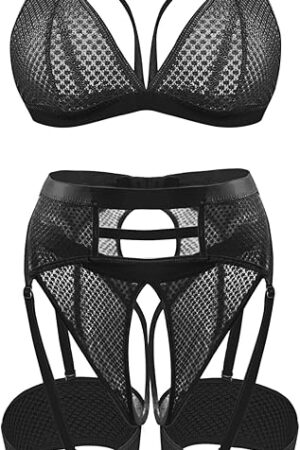 Women Sexy Lingerie Set Cutout Bra and Panty Sets Garter Lingerie 4 Piece