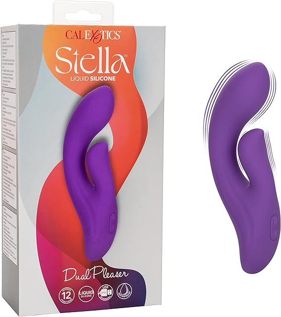CalExotics Stella Liquid Silicone Dual Pleaser ? Premium Rechargeable Rabbit Massager Vibrator ? Sex Toy for Women - Purple
