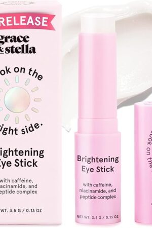 grace & stella Under Eye Brightener Balm Stick - Travel Essentials - Caffeine Eye Cream for Dark Circles, Puffiness, Wrinkles - Vegan Moisturizer Stick with Niacinamide, Hyaluronic Acid (013oz/35g)