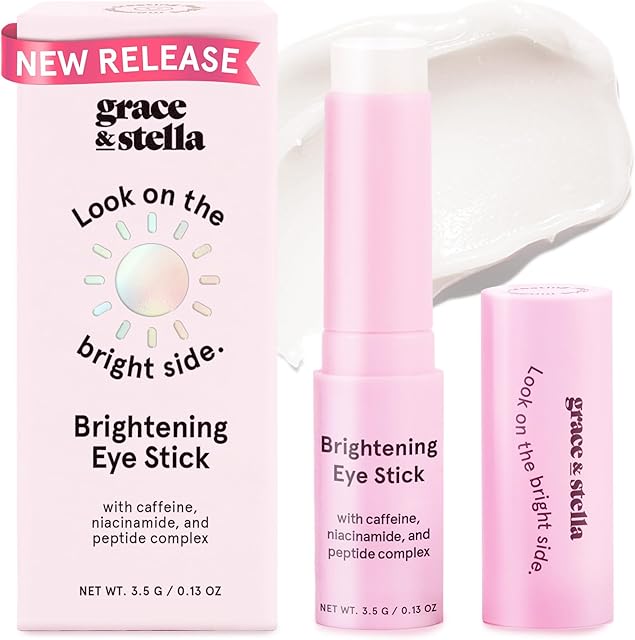 grace & stella Under Eye Brightener Balm Stick - Travel Essentials - Caffeine Eye Cream for Dark Circles, Puffiness, Wrinkles - Vegan Moisturizer Stick with Niacinamide, Hyaluronic Acid (013oz/35g)