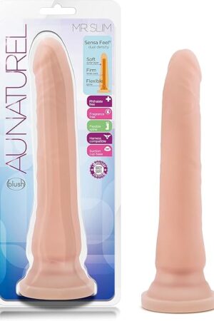 Blush Au Naturel Mr. Slim 8.5" Dual Density Realistic Dildo, SensaFeel, FlexiShaft Cock - Suction Cup, Harness Compatible - Anal & Vaginal Penis Lifelike Adult Sex Toy for Women & Couples - (Beige)