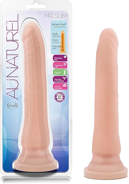 Blush Au Naturel Mr. Slim 8.5" Dual Density Realistic Dildo, SensaFeel, FlexiShaft Cock - Suction Cup, Harness Compatible - Anal & Vaginal Penis Lifelike Adult Sex Toy for Women & Couples - (Beige)