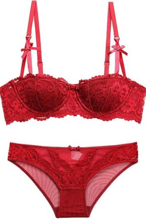 Women's Lace Bra Set Sexy Lingerie Bra and Panty Set Push Up Underwire Bra Red