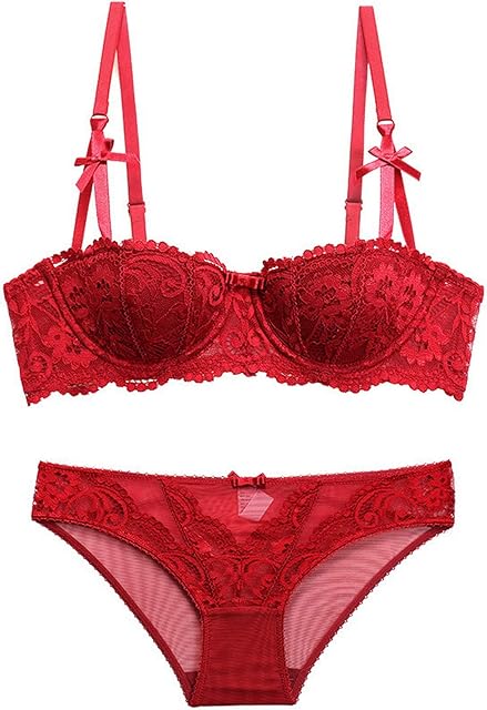 Women's Lace Bra Set Sexy Lingerie Bra and Panty Set Push Up Underwire Bra Red