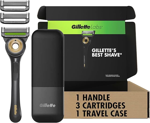 GilletteLabs With Exfoliating Bar Shaving Razor For Men, 1 Handle, 3 Blade Refills, Includes Travel Case for Convenient Storage On The Go