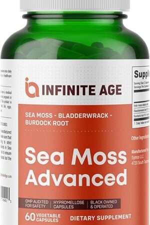 INFINITE AGE 1250mg Sea Moss Advanced Superfood Capsules, 60 Count - High-Potency, Vegan, Made in The USA - Irish Seamoss, Bladderwrack, Burdock Root - Overall Health, Immunity Support
