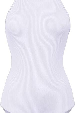 Women Basic Casual Sexy Ribbed Shapewear Leotard Racerback Halter Sleeveless Bodysuit Tank Top Shirt