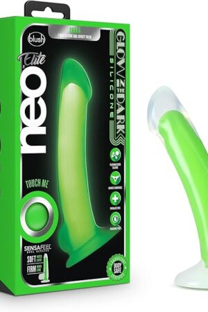 Blush Novelties Neo Elite Glow in The Dark Omnia 7 inch Silicone Dual Density Suction Cup Harness Compatible Dildo Sex Toy for Men Women Couples