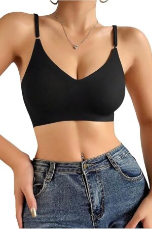 Womens Wireless Bra Seamless Push Up V Neck No Underwire Smoothing with Support T Shirt Bras for Women