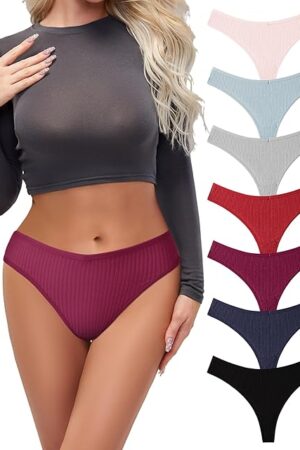 Womens Thongs Underwear Cotton Sexy Low Rise Hipster Panties Breathable Women Underwear 7 Pack