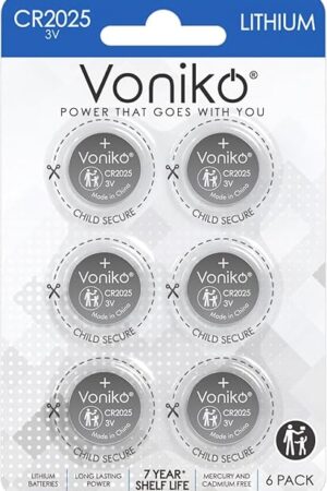 Voniko 3 Volt CR2025 Battery 6 Pack ? CR 2025 Button Cell Battery ? 2025 Lithium Coin Batteries, 7 Years Shelf Life