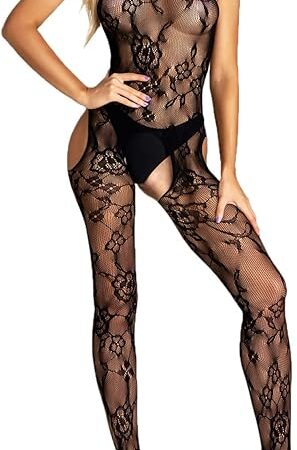 Women Fishnet Mesh Lingerie Bodystocking Lace Smock Badydoll See Through Chemises Full Body Bodystocking Bodysuits Nightwear