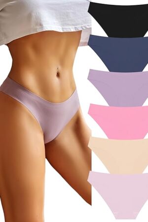 6 Pack Womens Underwear Seamless Bikini Panties Low Rise Cheeky Underwear Stretch Hipster Brief for Ladies