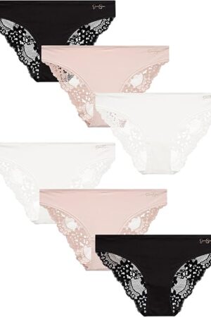 Women's Bikini Panties - 6 Pack Seamless Lace Womens Underwear - Microfiber Bikinis for Women (Sizes: S-XL)