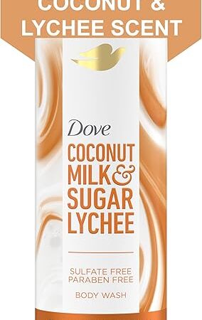 Dove Plant Milk Cleansing Body Wash Coconut & Lychee for Moisturized Skin Gentle Cleanser, No Sulfate Cleansers or Parabens, 98% Biodegradable 17.5 fl oz