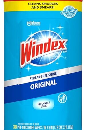 Windex Wipes Glass Cleaning Ammonia Free, Pre-Moistened Glass and Surface Wipes to Clean Home Surfaces, Crystal Rain Fresh Scent, 38 Count