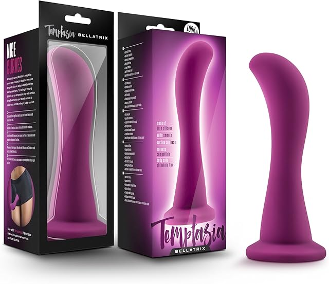 Blush Novelties Temptasia Bellatrix - Puria Silicone G Spot Stimulator - Featuring Satin Smooth Ultrasilk for A Sensuous Feel - Works Great with A Strap On - A Luxury Sex Toy for Women - Plum