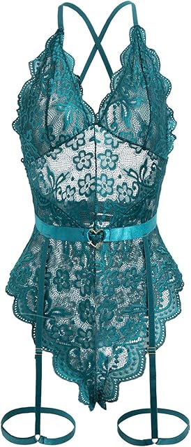 Women's Sexy Lace Bodysuit with Suspenders - Elegant and Alluring Lingerie